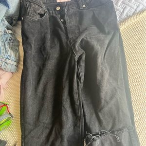 Revice Denim Black Straight Jeans with rip under butt Size 29 but fit like 27/28